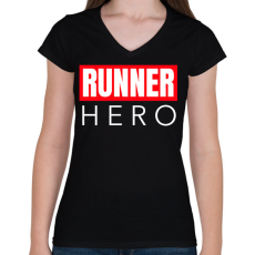 PRINTFASHION RUNNER HERO - Női V-nyakú póló - Fekete