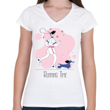 PRINTFASHION Running Time  - Női V-nyakú póló - Fehér női póló