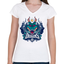PRINTFASHION Sárkányok - Női V-nyakú póló - Fehér női póló