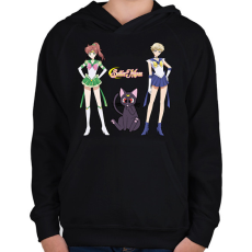 PRINTFASHION Sailor Moon - Jupiter, Luna, Uranus - Gyerek kapucnis pulóver - Fekete