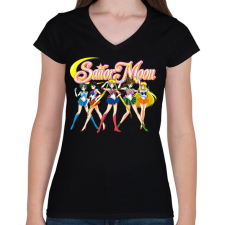 PRINTFASHION Sailor Moon - Női V-nyakú póló - Fekete női póló