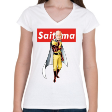 PRINTFASHION Saitama - Női V-nyakú póló - Fehér női póló