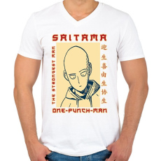 PRINTFASHION Saitama OPM - Férfi V-nyakú póló - Fehér