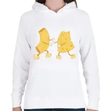 PRINTFASHION Sajt és tészta - Női kapucnis pulóver - Fehér női pulóver, kardigán
