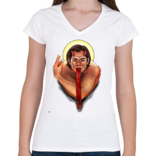 PRINTFASHION Sam - Női V-nyakú póló - Fehér női póló