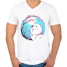 PRINTFASHION Samoyed, szamojéd - Férfi V-nyakú póló - Fehér férfi póló