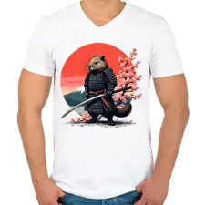 PRINTFASHION Samurai bober - Férfi V-nyakú póló - Fehér férfi póló