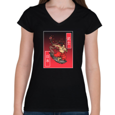 PRINTFASHION samurai - Női V-nyakú póló - Fekete