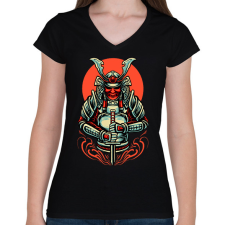 PRINTFASHION samurai - Női V-nyakú póló - Fekete női póló