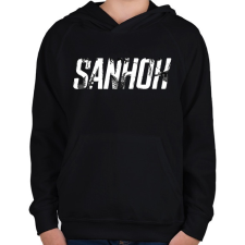 PRINTFASHION Sanhok - Fehér felirat - PUBG - Gyerek kapucnis pulóver - Fekete gyerek pulóver, kardigán