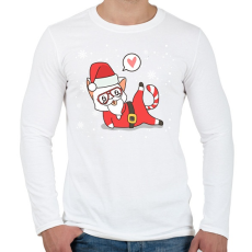 PRINTFASHION Santa Cat - Férfi hosszú ujjú póló - Fehér