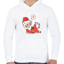 PRINTFASHION Santa Cat - Férfi kapucnis pulóver - Fehér férfi pulóver, kardigán