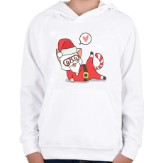 PRINTFASHION Santa Cat - Gyerek kapucnis pulóver - Fehér