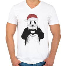 PRINTFASHION Santa panda - Férfi V-nyakú póló - Fehér férfi póló
