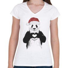 PRINTFASHION Santa panda - Női V-nyakú póló - Fehér