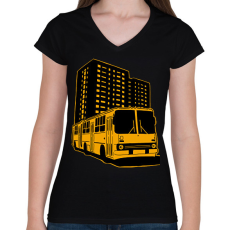 PRINTFASHION Sárga busz - Női V-nyakú póló - Fekete
