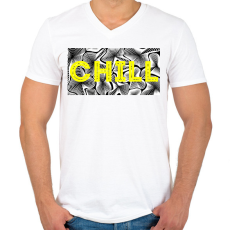 PRINTFASHION Sárga CHILL - Férfi V-nyakú póló - Fehér