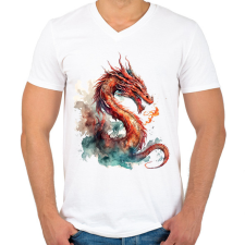 PRINTFASHION sárkány - Férfi V-nyakú póló - Fehér férfi póló