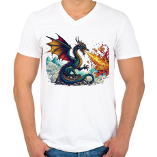 PRINTFASHION Sárkány - Férfi V-nyakú póló - Fehér