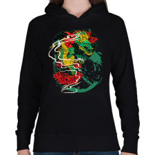 PRINTFASHION Sárkány grafika - Női kapucnis pulóver - Fekete női pulóver, kardigán