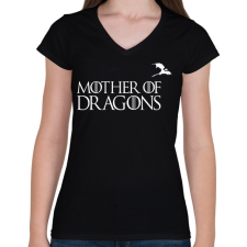 PRINTFASHION sárkányok anyja fehér - Női V-nyakú póló - Fekete női póló
