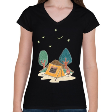 PRINTFASHION sátorozás - Női V-nyakú póló - Fekete női póló