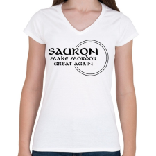 PRINTFASHION Sauron make Mordor great again! - Női V-nyakú póló - Fehér női póló