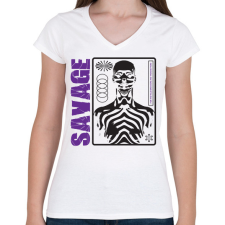 PRINTFASHION savage streetwear - Női V-nyakú póló - Fehér női póló