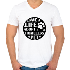 PRINTFASHION Save a life - Férfi V-nyakú póló - Fehér férfi póló