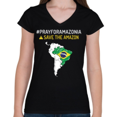 PRINTFASHION Save Amazonia - Női V-nyakú póló - Fekete