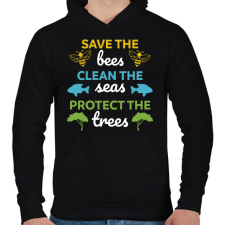 PRINTFASHION Save, clean, protect - Férfi kapucnis pulóver - Fekete férfi pulóver, kardigán