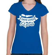 PRINTFASHION Save LIFE - Női V-nyakú póló - Királykék