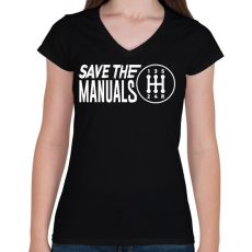 PRINTFASHION Save the manuals - Női V-nyakú póló - Fekete