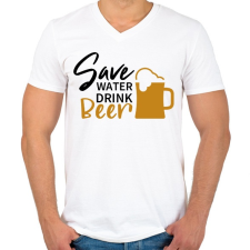 PRINTFASHION Save water drink beer - Férfi V-nyakú póló - Fehér férfi póló