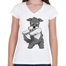 PRINTFASHION Schnauzer floss dance - Női V-nyakú póló - Fehér női póló