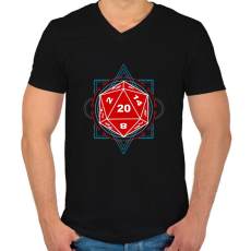 PRINTFASHION Sci-Fi D20 (Piros-Kék) - Férfi V-nyakú póló - Fekete