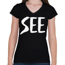 PRINTFASHION SEE - Női V-nyakú póló - Fekete női póló