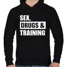 PRINTFASHION Sex, drugs and training - Férfi kapucnis pulóver - Fekete férfi pulóver, kardigán