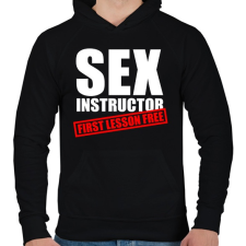 PRINTFASHION Sex instructor - First lesson free - Férfi kapucnis pulóver - Fekete férfi pulóver, kardigán