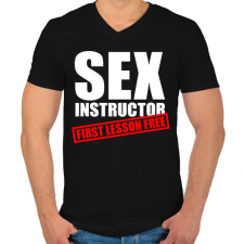 PRINTFASHION Sex instructor - First lesson free - Férfi V-nyakú póló - Fekete férfi póló