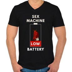 PRINTFASHION sex machine battery - Férfi V-nyakú póló - Fekete