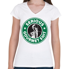 PRINTFASHION Sh*tbucks - Női V-nyakú póló - Fehér női póló