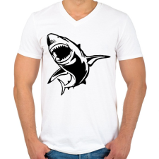 PRINTFASHION SHARK - Férfi V-nyakú póló - Fehér férfi póló