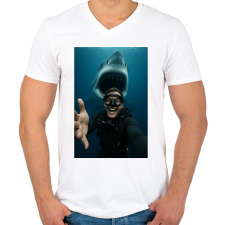 PRINTFASHION Shark - Férfi V-nyakú póló - Fehér férfi póló