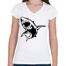 PRINTFASHION SHARK - Női V-nyakú póló - Fehér női póló
