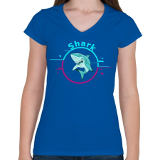 PRINTFASHION shark - Női V-nyakú póló - Királykék női póló