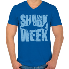 PRINTFASHION Shark Week - Férfi V-nyakú póló - Királykék férfi póló