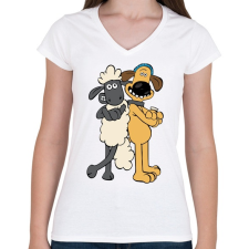 PRINTFASHION Shaun, a bárány - Női V-nyakú póló - Fehér női póló