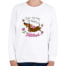 PRINTFASHION She's very happy dachshund - Gyerek pulóver - Fehér