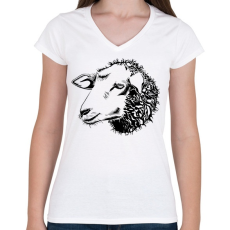 PRINTFASHION Sheep drawing - Női V-nyakú póló - Fehér